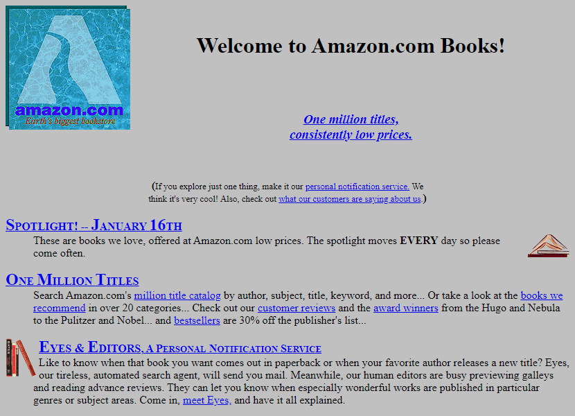 Screenshot of the Amazon web page taken in 1995.